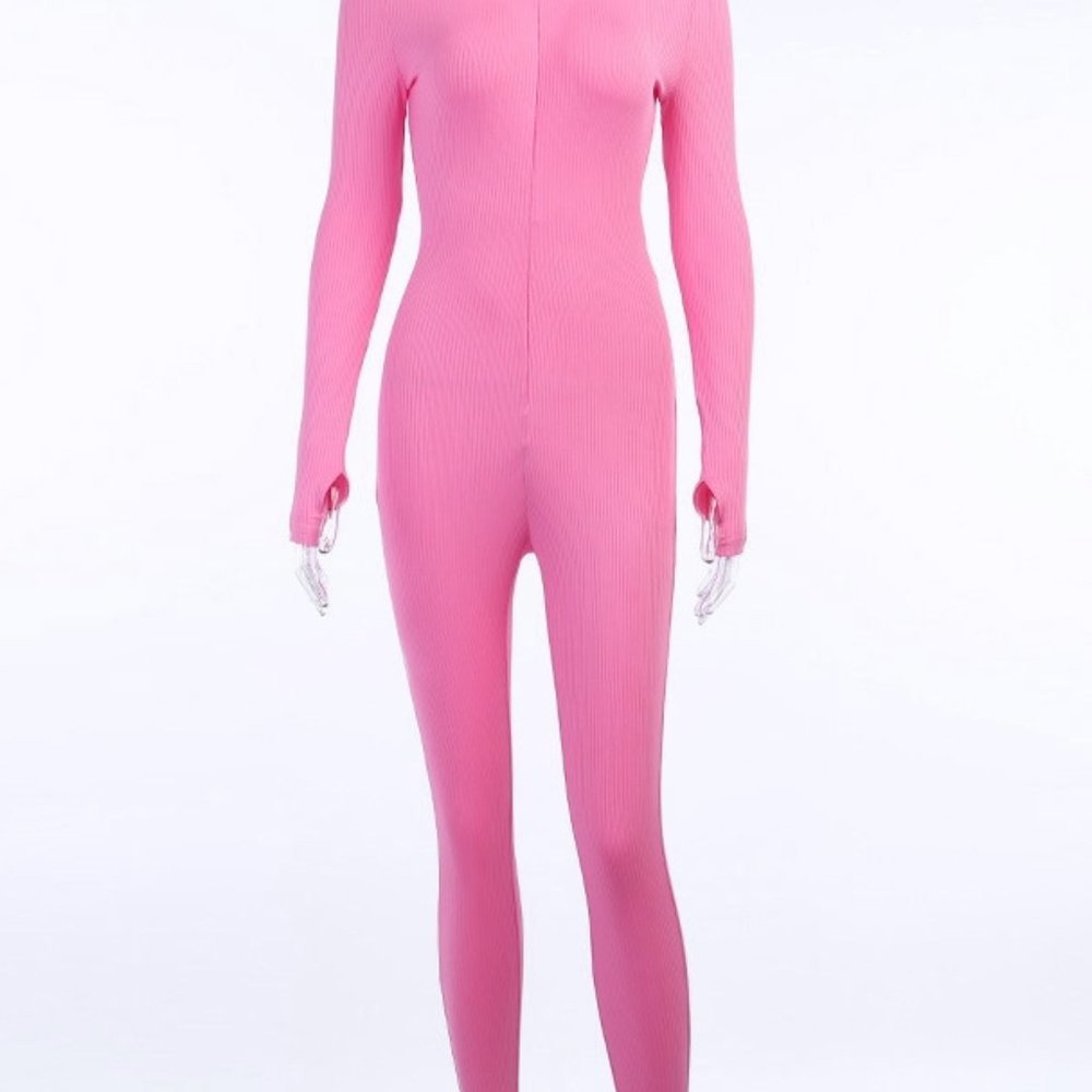 Women's Pink Long Sleeve Ribbed Bodysuit SMALL THROUGH XXL